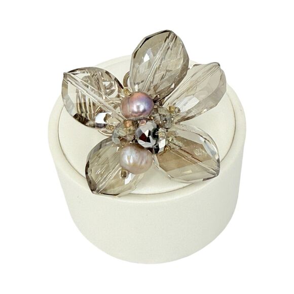 Glass Flower Statement Ring Sz 7 Bead Silver Cottagecore - Picture 7 of 15